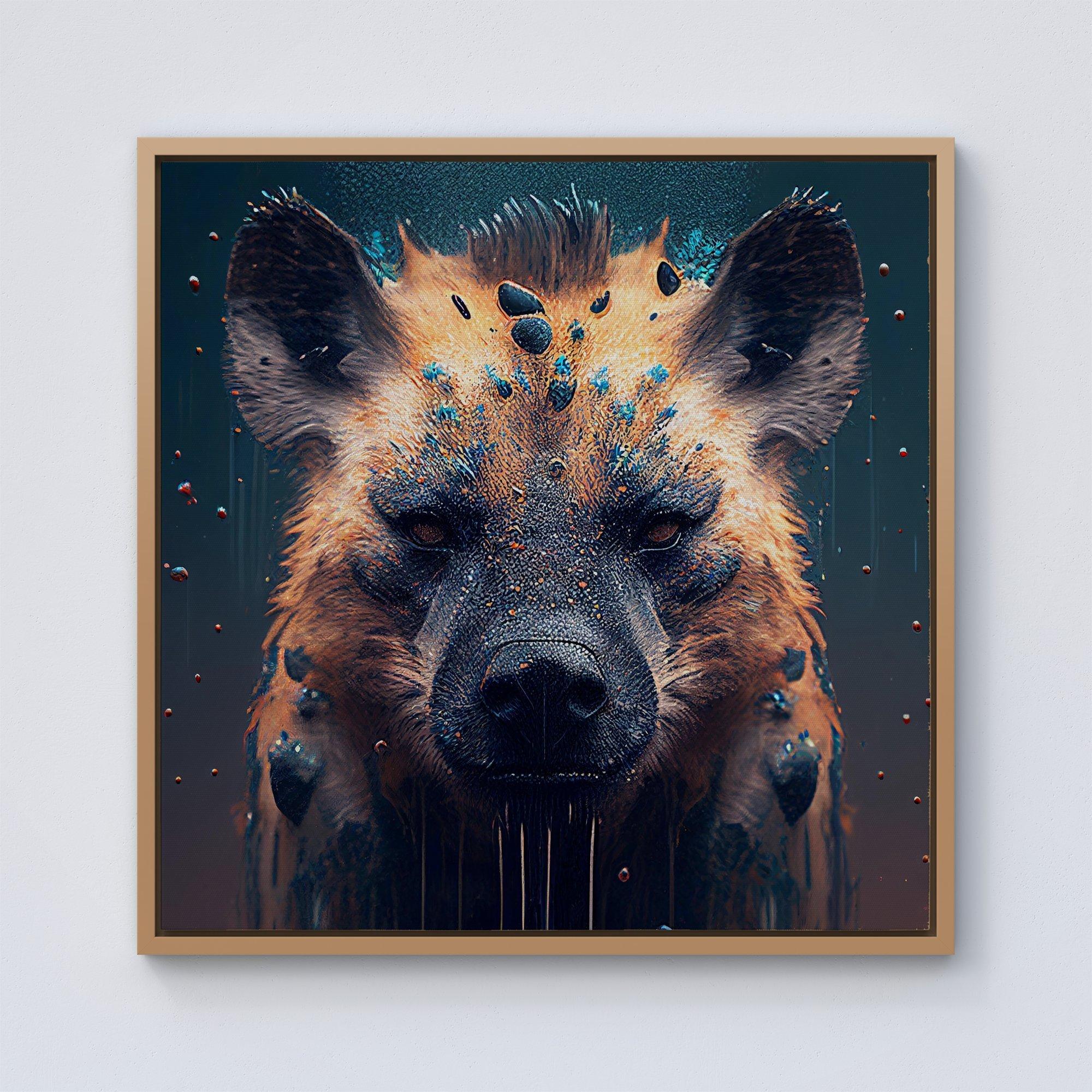 Hyena Face Splashart Dark Background Framed Canvas